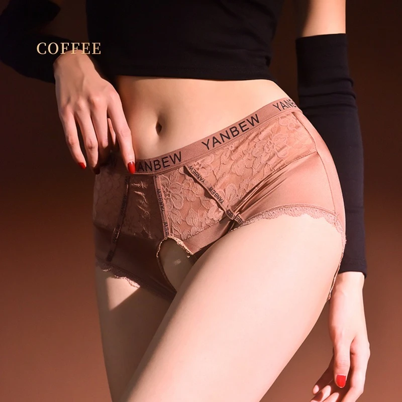 

Women Sexy Underwear Satin Silky Open Crotch Panties Lace See Through Underpan See Through Hollow Out G-String Thongsts