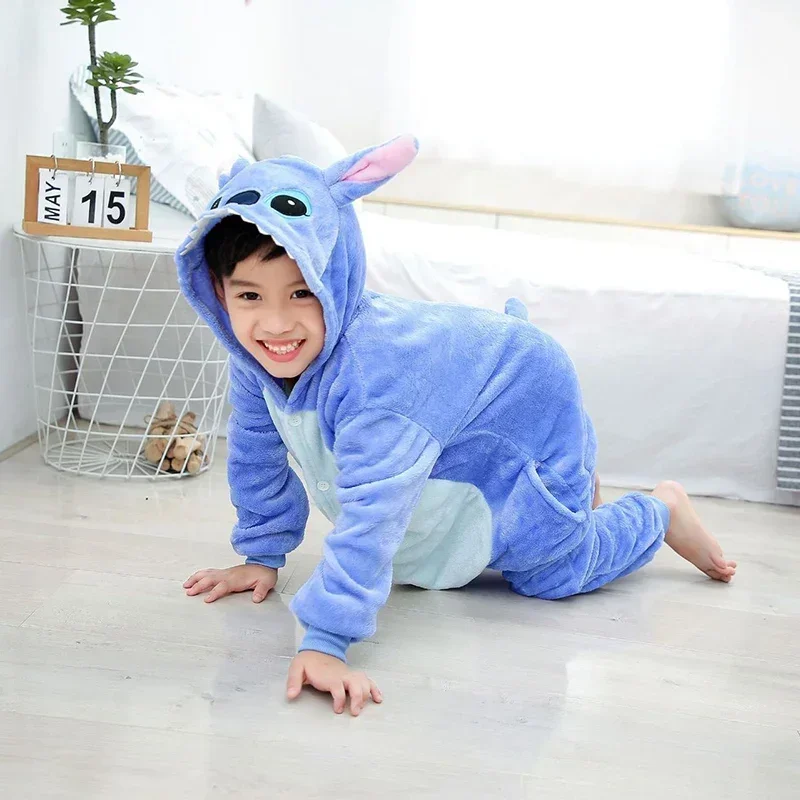 New 2025 Cosaim Kids Lilo Stitch Blue Jumpsuit Pajamas Costume Soft Carnival Cosplay for Girl Boy wat160