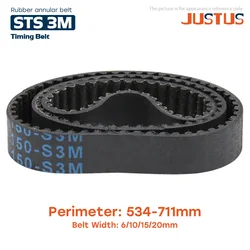 STD S3M 폐쇄 루프 고무 타이밍 벨트 Lp= 534/537/540/543-711mm 너비 6/10/15/20mm 동기 톱니 벨트 임의 절단