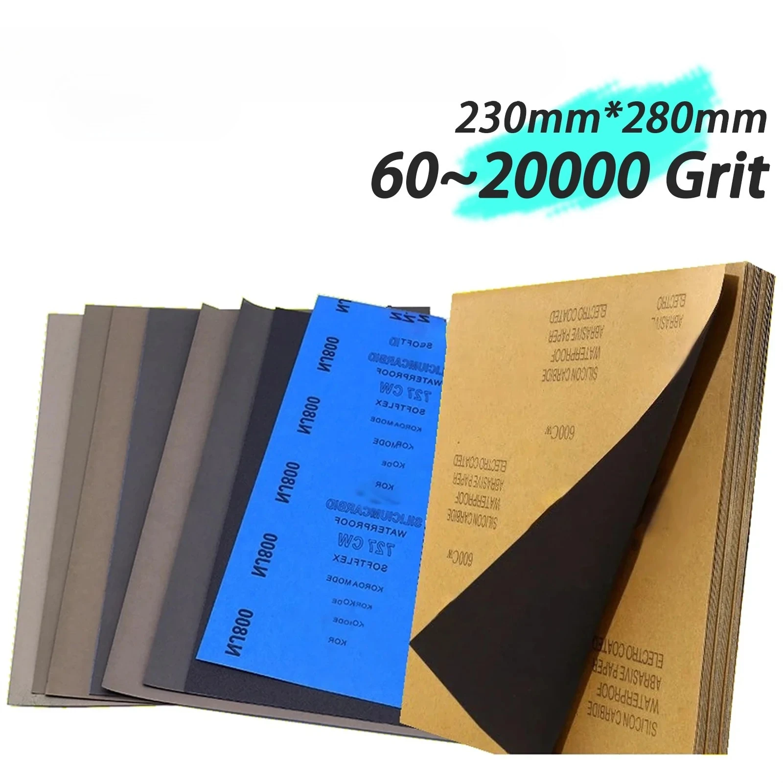 60-2000 Grit Silicon Carbide Wet/Dry Sandpaper 230*280mm Abrasive Sheet High Performance Surface Polishing for Wood Metal Stone