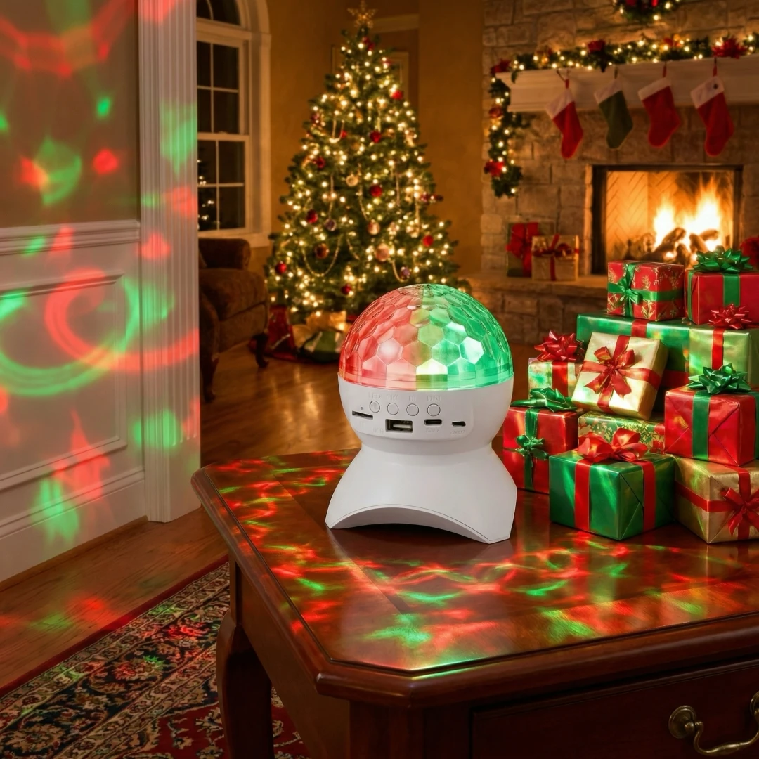 

Bluetooth Speaker Stage Light All-in-One TF/USB Card RGB 7 Effects Stereo Sound for Family Gathering Christmas Decoration