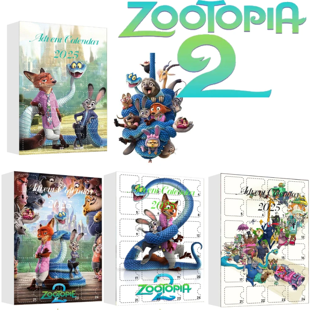 

Адвент-календарь Zootopia, аниме, 2D плоский, 24-дневный календарь обратного отсчета, кулон, коробка-сюрприз, мультяшная рождественская загадочная коробка, подарки
