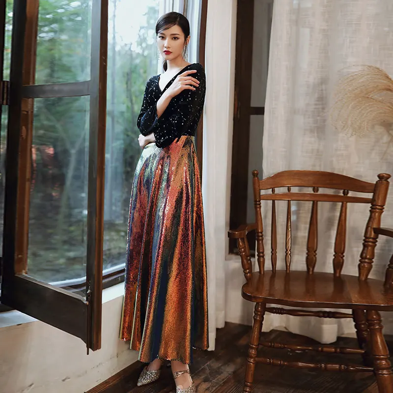 

Элегантное вечернее платье с V-образным вырезом для выпускного вечера и торжественных мероприятий, женское, модное, длинное, из полиэфирного волокна, премиум-класса