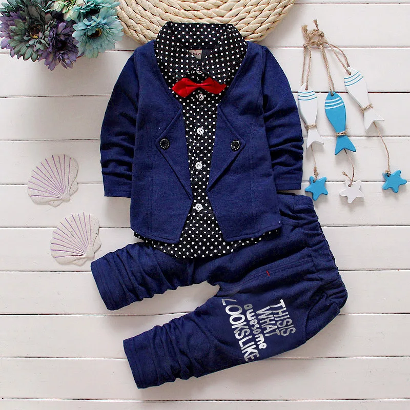 IENENS Kids Clothes Set Boys Long Sleeves Outfits Clothing Baby Cotton Party Suits Coat + Pants 1 2 3 4 Years Formal Wear