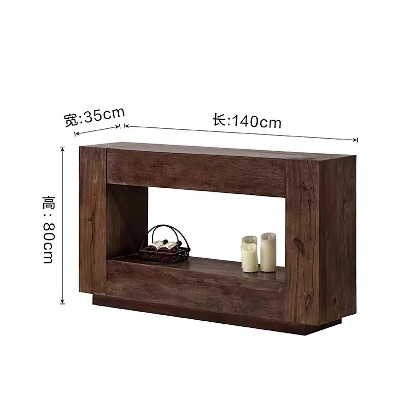 Hotel Retro Wabi-Sabi Style Solid Wood Edge Storage Cabinet Low TV Console Porch Decorative Furniture with Natural