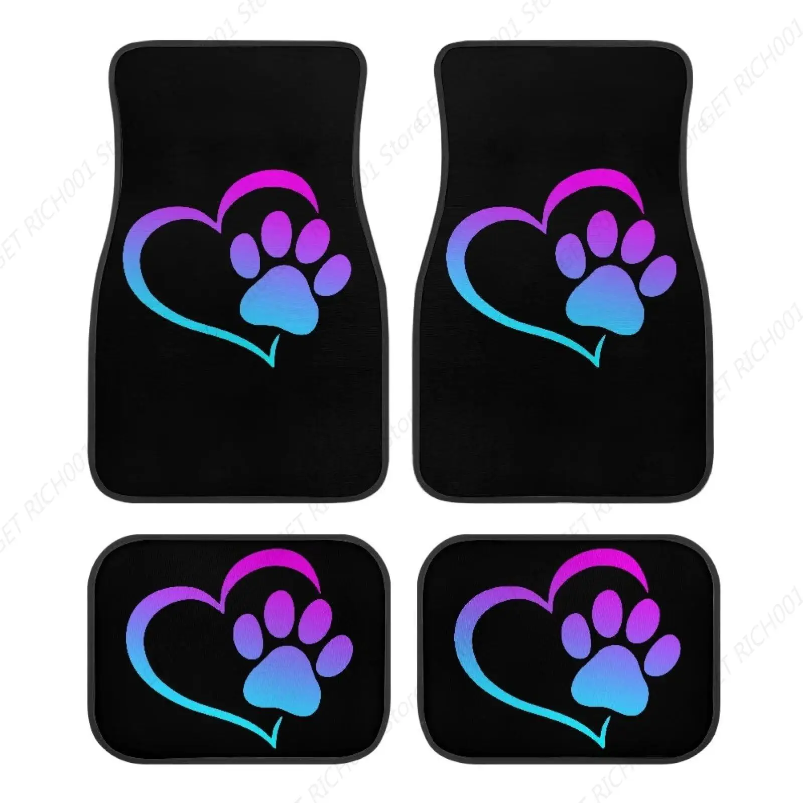 Set of 4 Pieces Car Floor Mats Purple Paw Heart Car Mats with Universal Fit Design Heavy Duty Protection Water-Absorbing