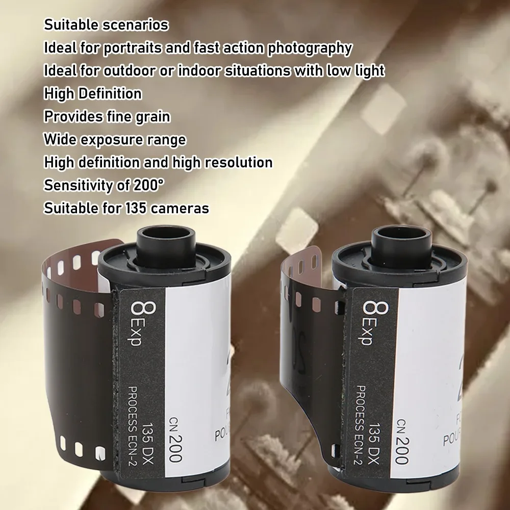2pcs Portable ISO 200 Color Negative Film 8 Sheets Per Roll High Saturation 35mm Camera Film HD Color Film For 135 Cameras