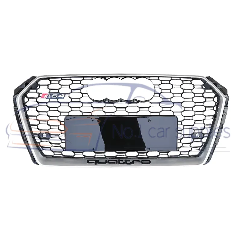 RS4 B9 Honeycomb-Style Grille Fit for A4/S4 B9 (2017-2019) Sedan OEM Gloss Black/Silver Front Grille A4 S4 B9 Facelift