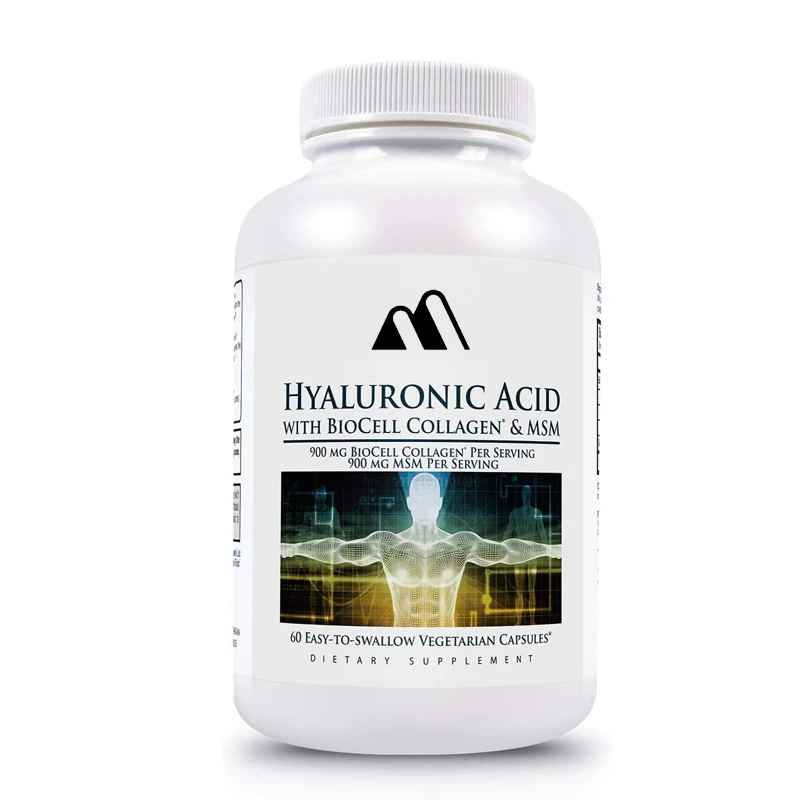 Hyaluronic Acid and Biological Cell Collagen and MSM - Skin Moisturizing, Joint Lubrication, UVB Protection -60 Capsules