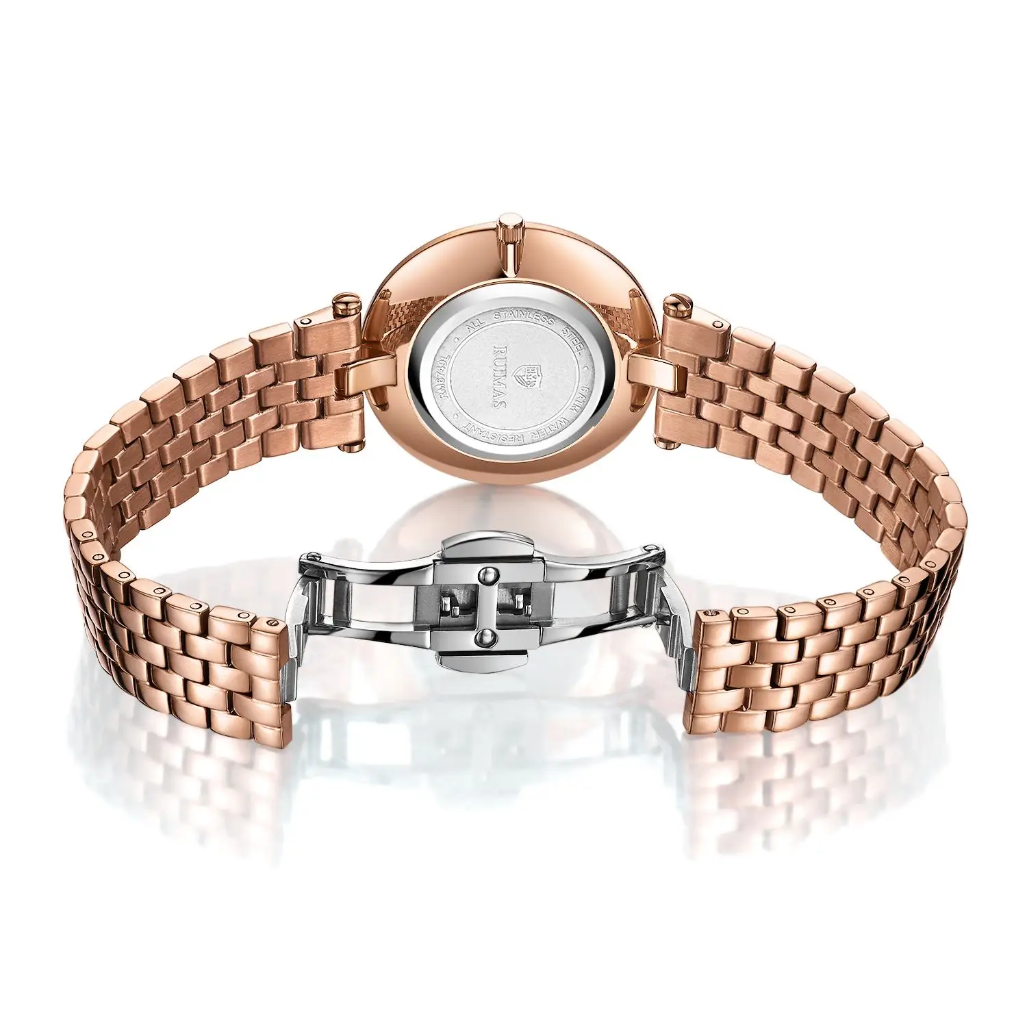 RUIMAS 6749 Women Quartz Watch Elegant Leisure Diamond Rose Gold Stainless Steel Strap Analog Display Wristwatch for Ladies Gift