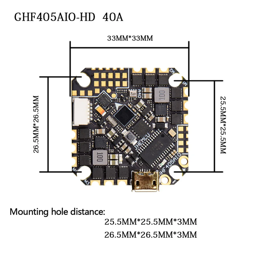 JHEMCU GHF405AIO-HD 40A F405 Baro OSD Dual BEC kontroler lotu BLHELIS 40A 4 in1 ESC 2-6S dla FPV Freestyle wykałaczka drony