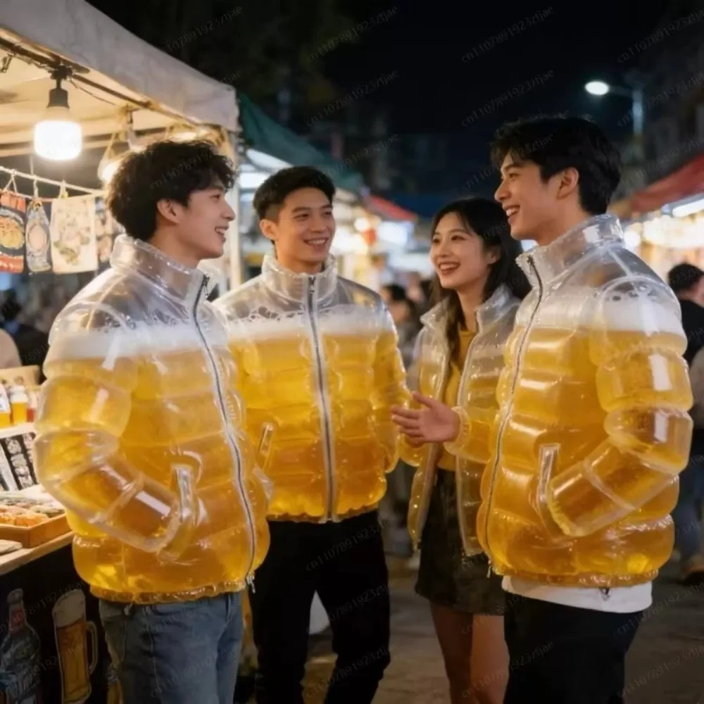 Hilarious Leak-proof Transparent Beer Jacket Portable Wearable Beer-Filled Jacket PVC Beer Drinking Jacket Pools