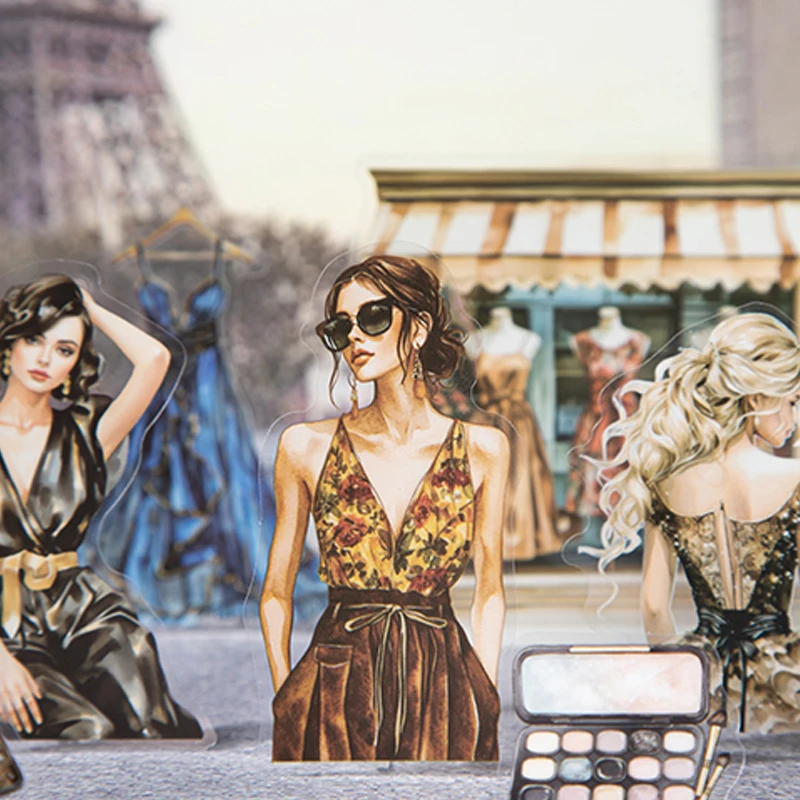 

Mr.Paper Character Fashion Cloth Stickers PET Paris Salon Trendy High Temperature Resistant Stickers Home Decoration Gifts