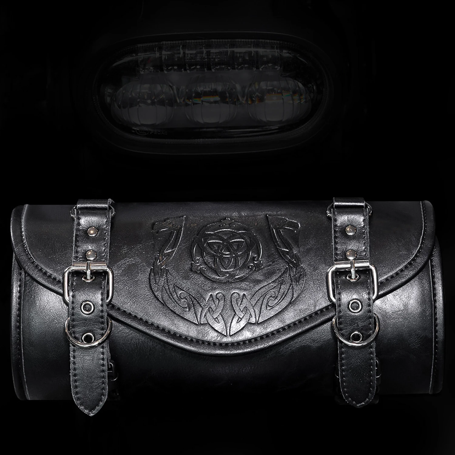 Retro Punk Motorcycle Saddle Bags PU Leather Side Luggage Bag with Cup Holder for Harley Biker