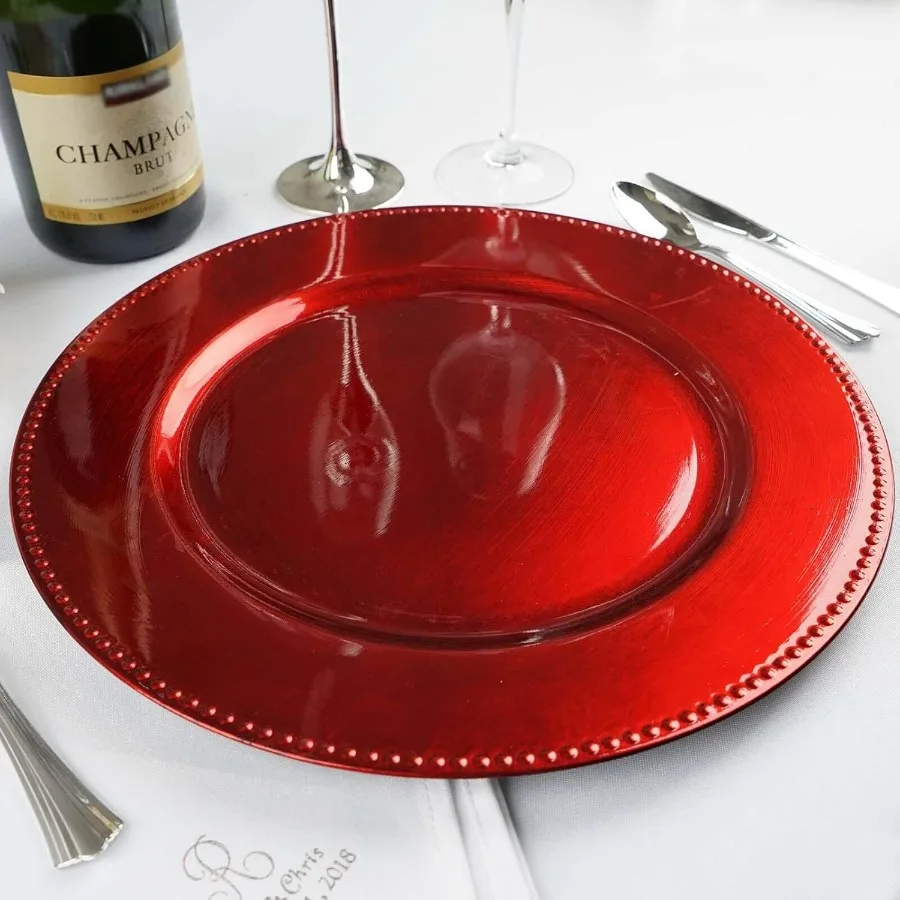 

24 pcs 13" Red Round Charger Plates Dinner Chargers for Tabletop Decor Holiday Wedding Catering Event Decoration