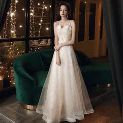 Women Fashion Party Evening Dress Sequin Appliques Sleeveless Suspender Backless Banquet Prom Dress Wedding Lace-up Long Vestido