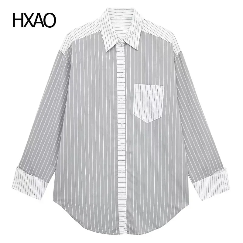 

HXAO Striped Shirt Women's Shirt and Blouses Long Sleeve Tops Summer Blouses for Women Elegant Blouses Casual Female Shirts 2024