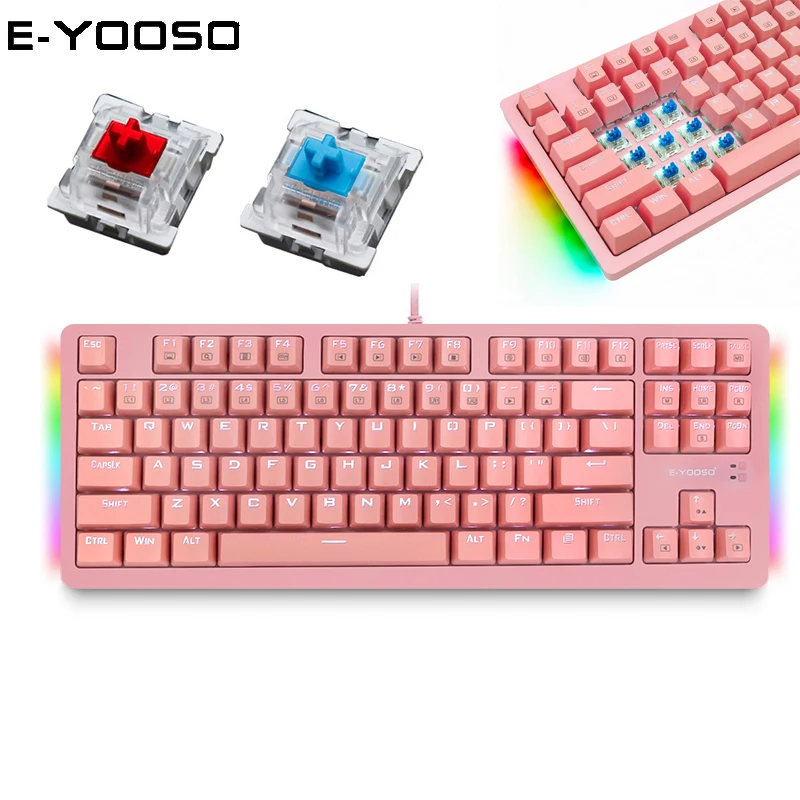 

Pink Mini Portable Wired USB Gaming Mechanical Keyboard Red Blue Switch Compact Keyboards for PC Desktop Office Computer Gamer