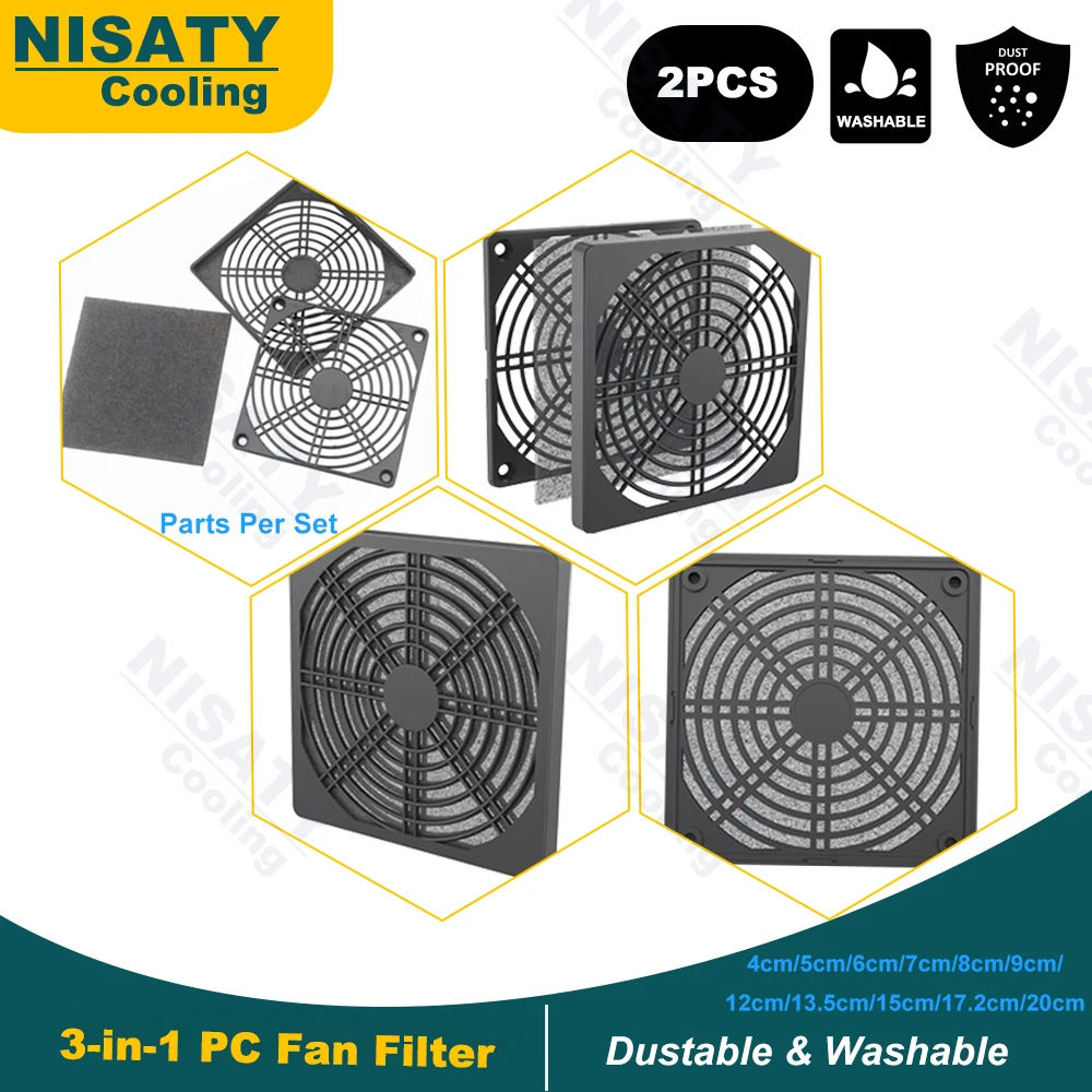 

Dustproof 3-in-1 PC Fan Filter 4/5/6/7/8/9/12/13.5/14.15/17.2/20cm Fan Dust Filter Cover Computer Mess for Desktop CPU Fans