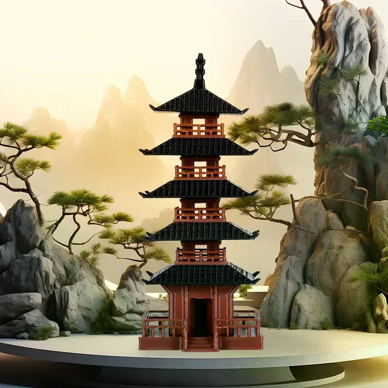 Pagoda Statue Chinese Ancient Building Model Pavilion Decorations Simulation Statue Zen Garden Aquarium Bonsai Decor Mini