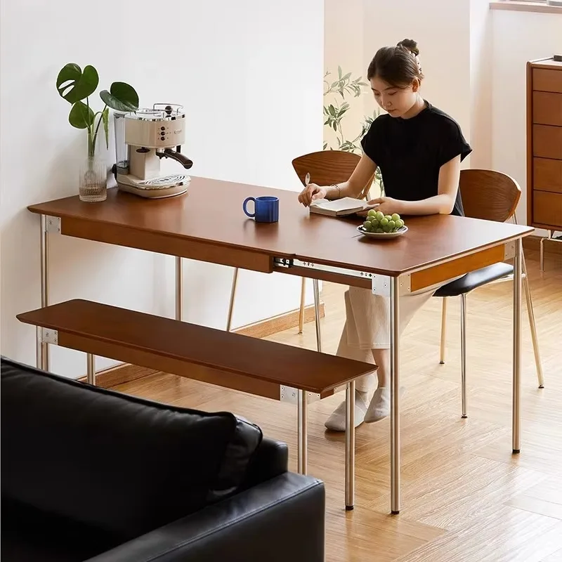 New Arrival Used Rock Slab Extendable Folding Storage Rectangular Solid Wood Japanese Style Four-Season Telescopic Dining Table