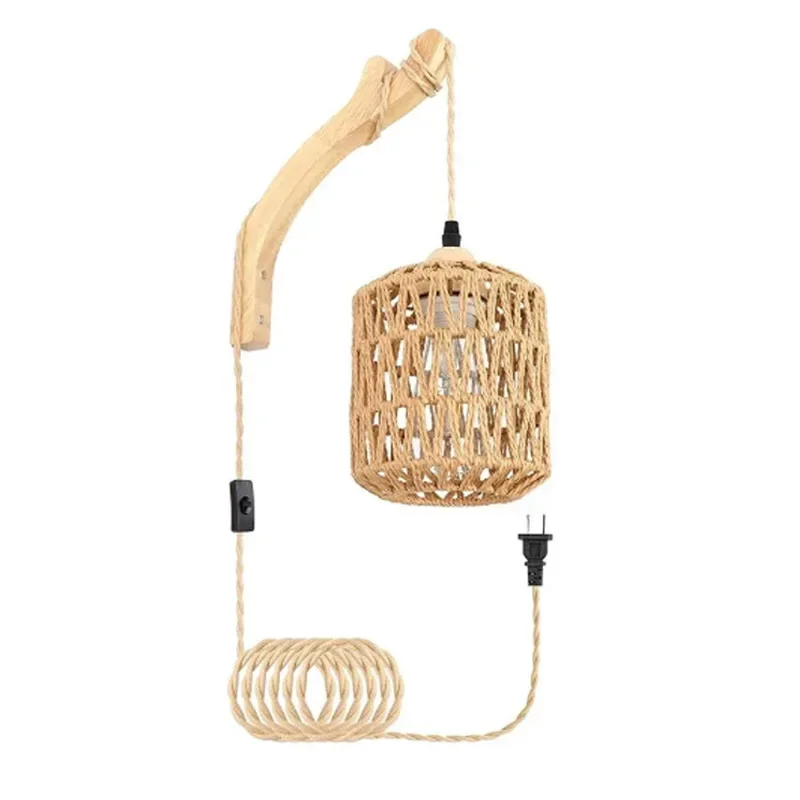 

Led Bamboo Rattan Wall Lamp Bedroom Living Room Woven Light Bedside Lamps E27 Retro Hemp Rope Lights Interior Decoration Fixture