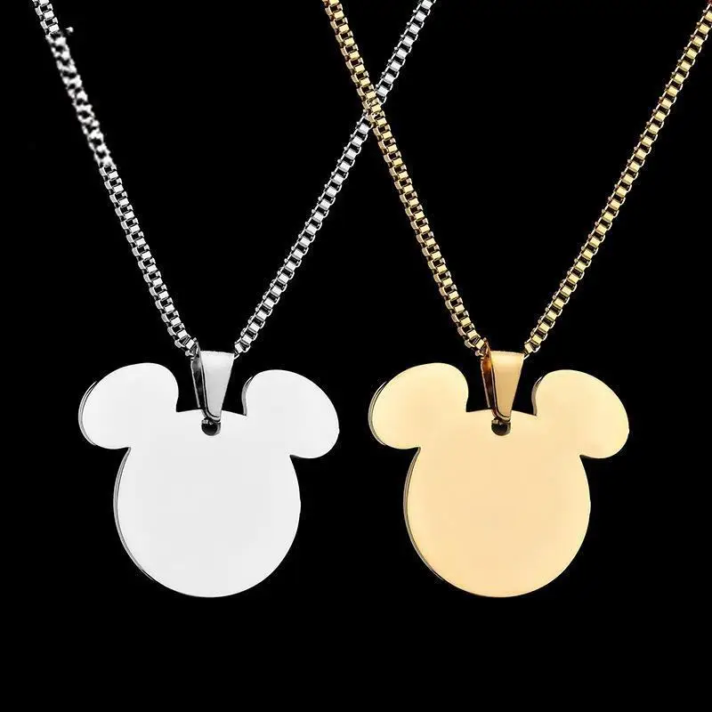 10 Pieces Stainless Steel Mickey Mouse Cartoon Image Engraved Pendant Logo Fashion Jewelry Couple Necklace