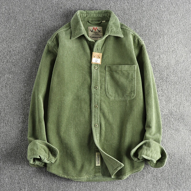 Washed Long Sleeve Cotton Shirt Men's American Khaki Trendy Single Pocket Shirt Jacket Youthful Style Warm Thickened Autumn W...