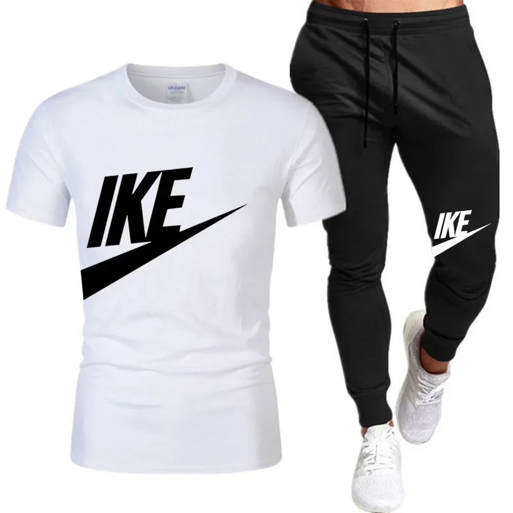 Summer men\'s clothing Fashion short-sleeved T-shirt + thin pants set casual jogging fitness high quality sportswear set