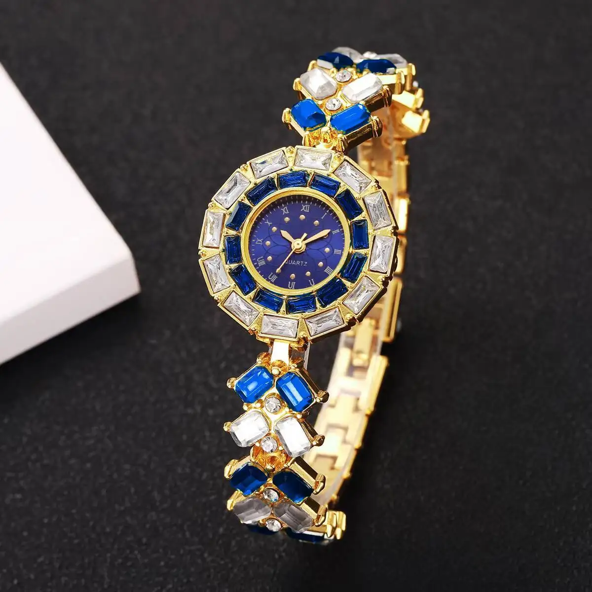 4 قطعة/المجموعة أزياء حجر الراين النساء الساعات السيدات روما الهاتفي سوار ساعة اليد الفتيات ساعة Reloj Mujer (بدون صندوق)