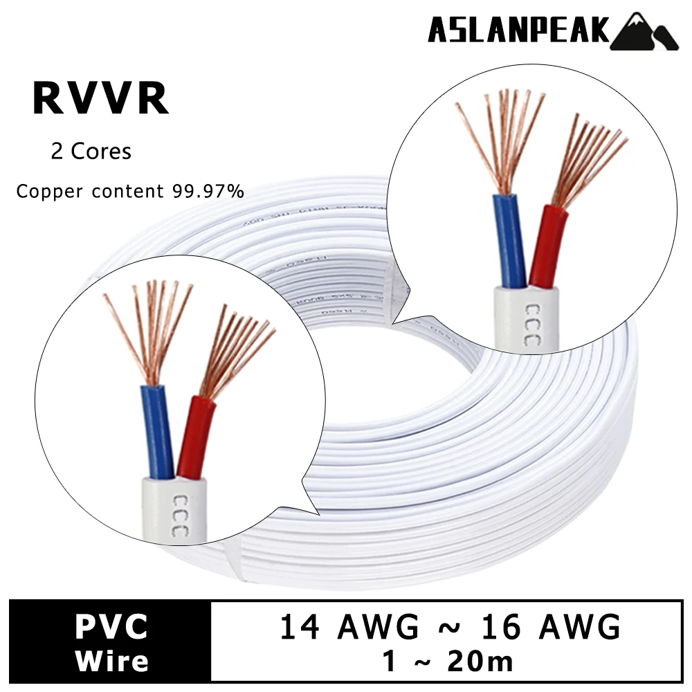 PVC Soft copper cable Flexible cord Jacket cable 2Cores Protected cable Solid Pure copper cable Sheathed cable Insulated cable