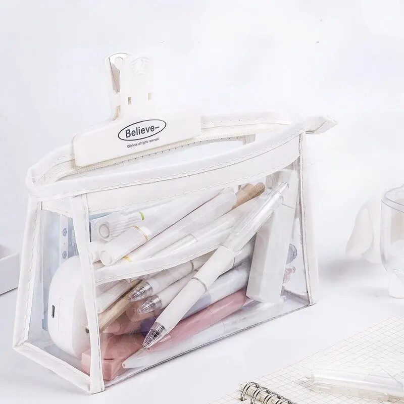 New High Aesthetic Double-layer Transparent PVC Pencil Case for Students Fashionable and Minimalist Stationery Storage Bag