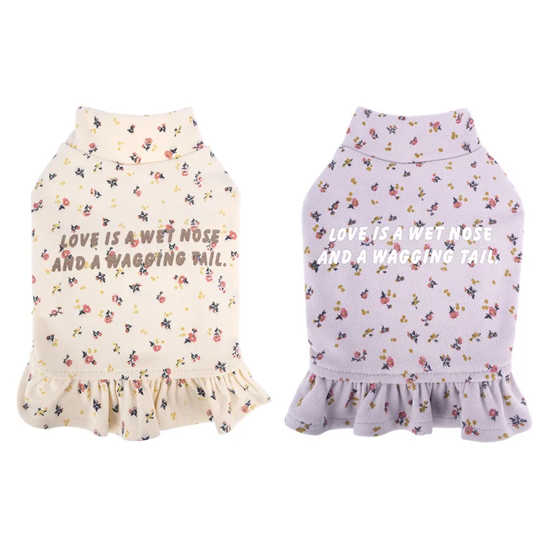 Pet Autumn and Winter Floral Bottom Shirt Teddy Bear Thick Small Dog Floral Lining Skirt Dog Clothing Designer Dog Clothes