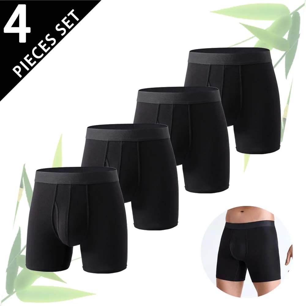 

4 Pack Men's Bamboo Boxer Briefs with U-Pouch Support - Ultra Soft, Breathable, Long Leg Underwear for Men (Solid Colors)