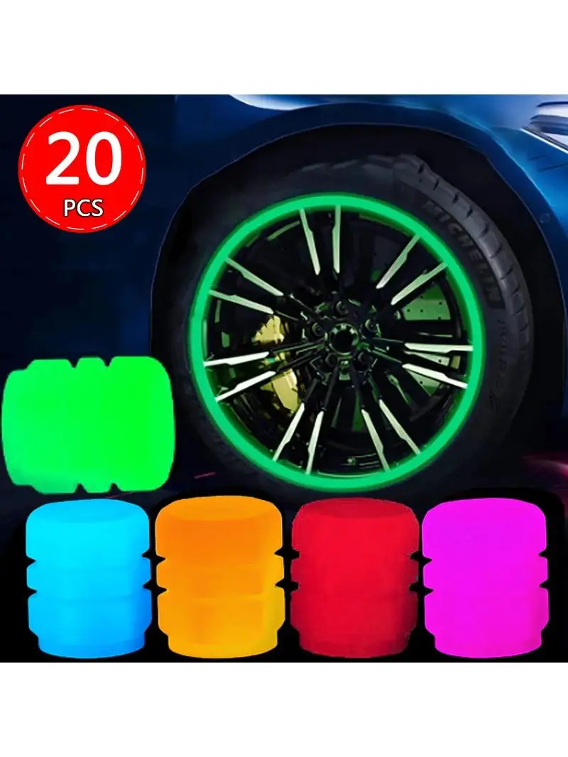 Bouchons de Valve lumineux pour pneu de voiture, décor de tige de Valve de pneu Fluorescent, capuchon lumineux de nuit, buse de moyeu de roue, bouchons de Valve