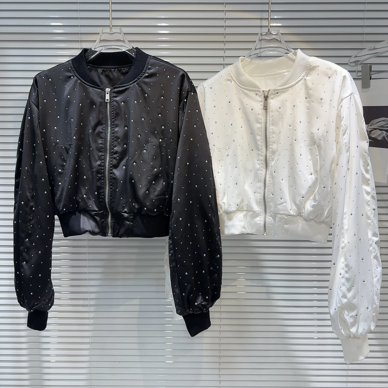 

Модная женская куртка-жакет на молнии с бриллиантовой отделкой, прямого кроя, для стильных девушек, весна 2026