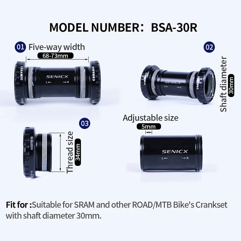 SENICX Central Movement BSA30 Bottom Bracket Ceramic Adapt to BB386 EVO Road Bike Chainring Crankset Shaft 30mm Accessories