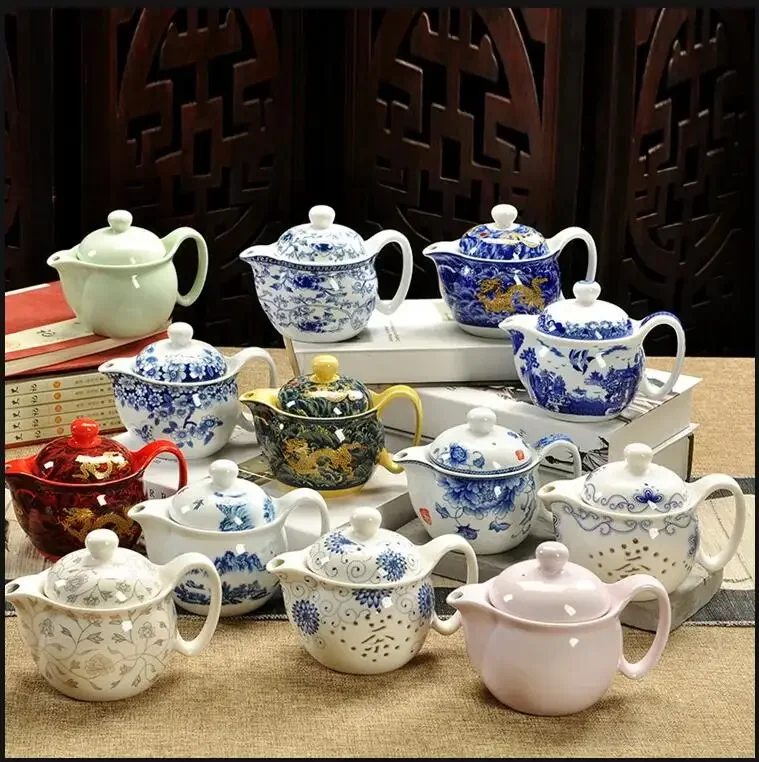 Retro Chinese Kung Fu Ceramic Teapot with Strainer Handmade Dragon Flower Puer Tea Pot 350ml Porcelain Samovar Kungfu Teaware