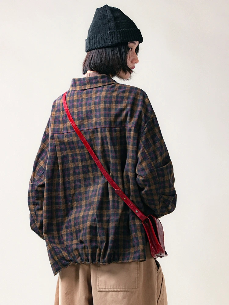 

Свободная женская рубашка из хлопка и льна с длинным рукавом, в клетку, в художественном стиле, осенне-зимняя, дышащая, удобная, мягкая, с воротником.