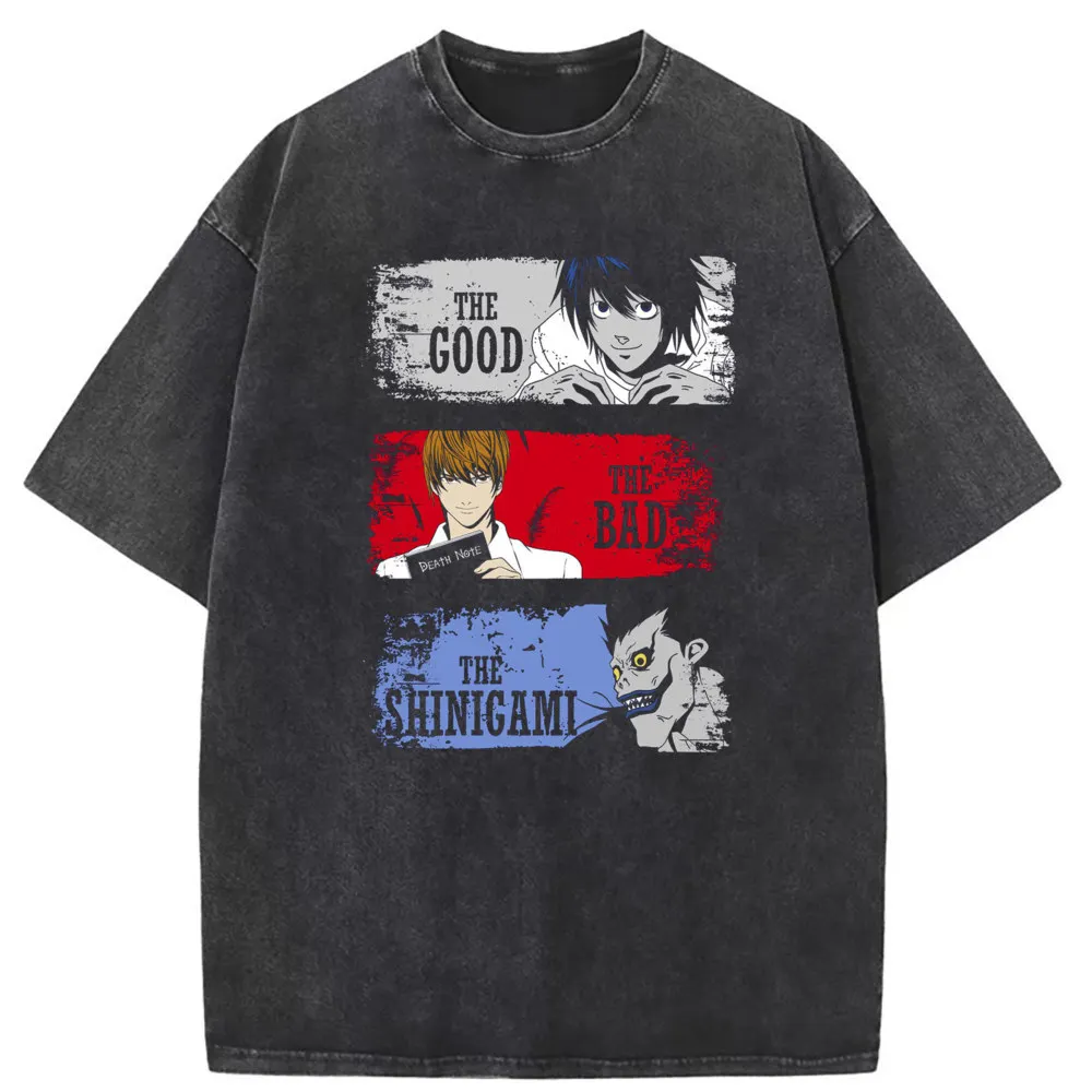 The Good The Bad The Shinigami Man Retro Printed T-shirts Long Sleeve Tee Shirt Men Vintage Washed Cotton Tshirts New Sweatshirt