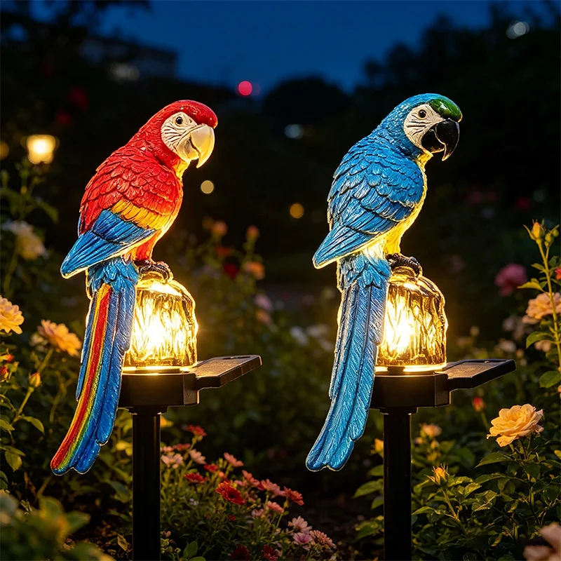 Solar LED Parrot Garden Stake Light Resin Animal Figurine Lamp Waterproof Outdoor Landscape Decor For Yard Lawn Pathway