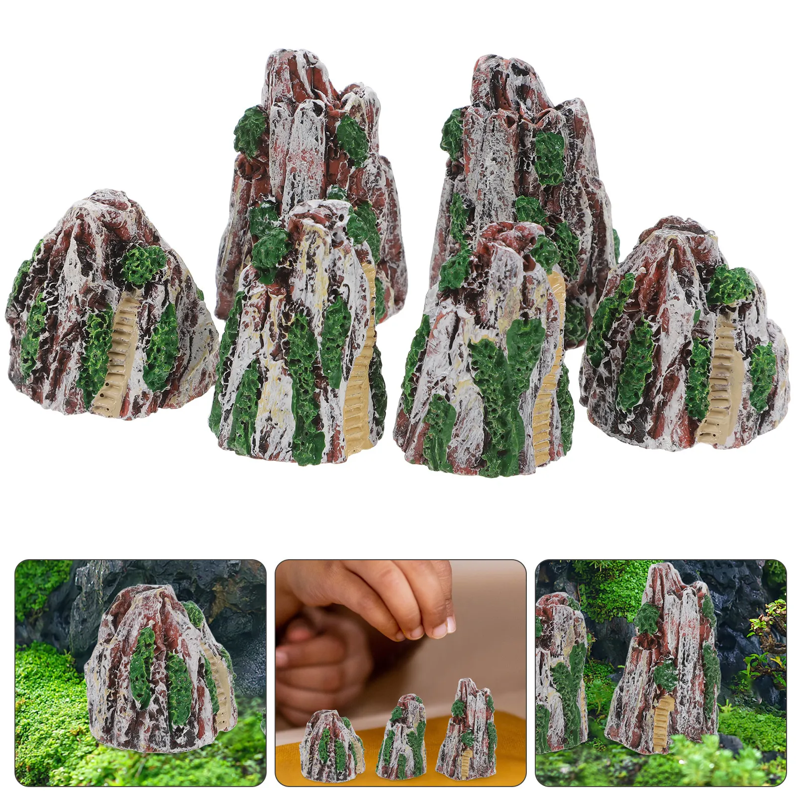 6Pcs Resin Micro Rockery Statues Realistic Mountain Landscape Decor for Terrarium Sand Table Fish Tank Desktop Home Decoration