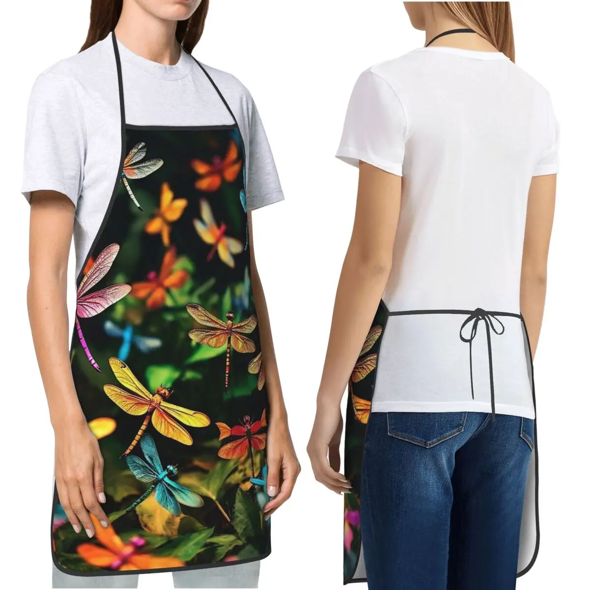 Vintage Dragonfly Print Artistic Aprons Chef Cooking Cuisine Tablier Bib Kitchen Cleaning Pinafore for Women Men Gardening