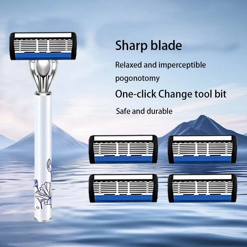 مجموعة ماكينة حلاقة يدوية فاخرة وعصرية للرجال، 2 مقبض مضاد للانزلاق، 24 شفرة حادة، آمنة وغير مؤلمة، يجب اقتناؤها للرجال