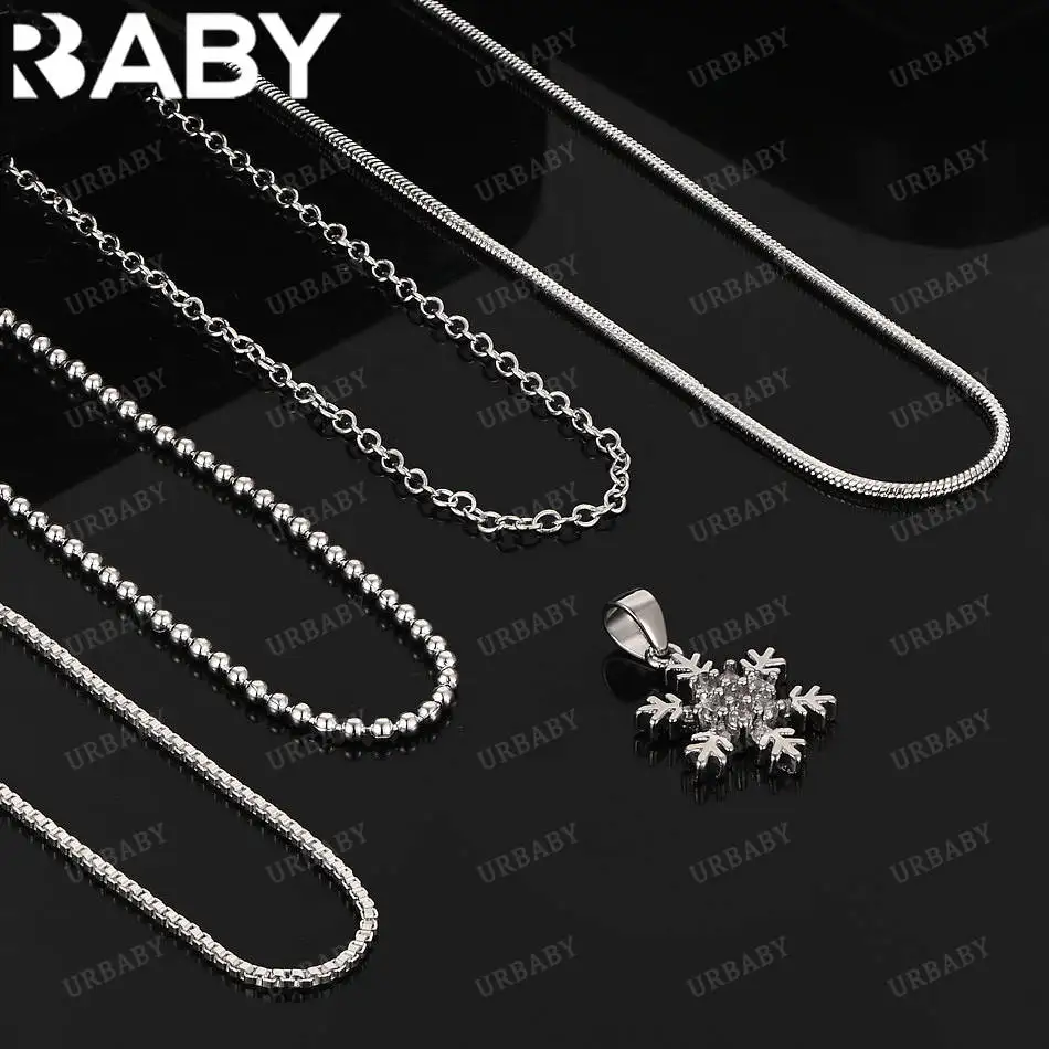 

URBABY 40-75cm 925 Sterling Silver Zircon Snowflake Pendant Necklace For Women Men Charm Trend Birthday Gifts Fashion Party