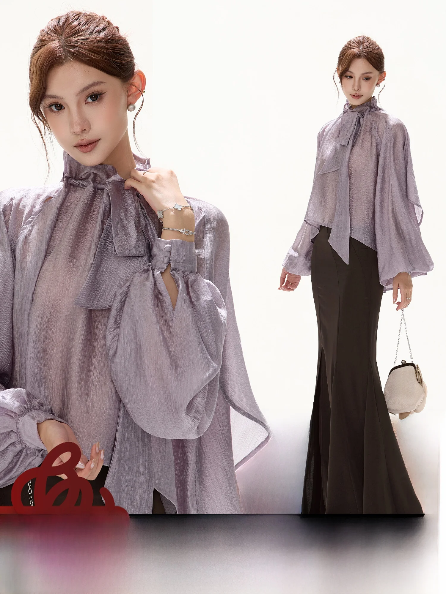 

CYNR оригинальный дизайн, женский ацетат Sa irt Gossamer, атласный свободный топ с крыльями летучей мыши, повседневный топ для поездок на работу