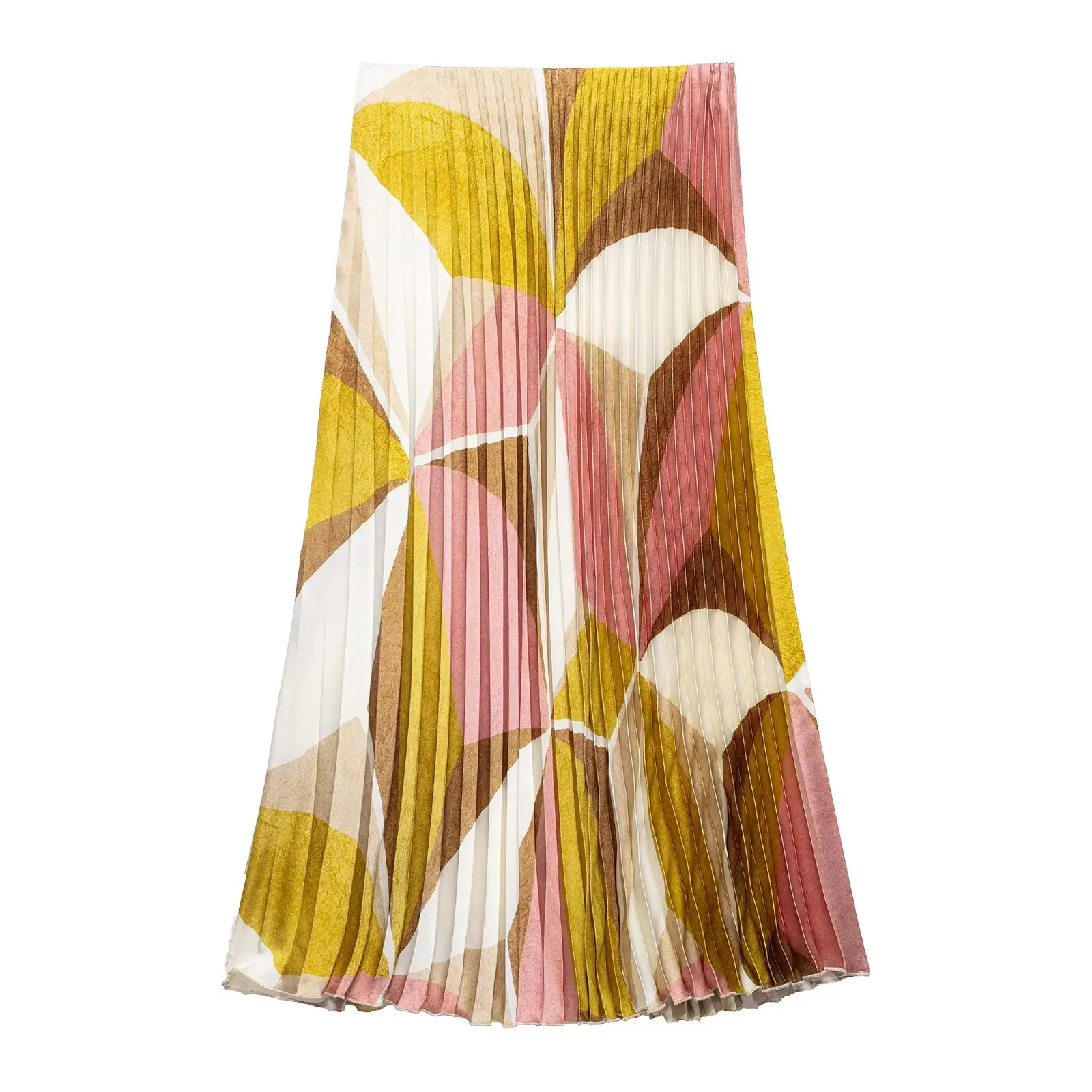 Women Fashion Cotrast Color Geometric Print Casual Pleated Skirt Faldas Mujer Female Summer Elastic Waist Midi Skirts QUN9174