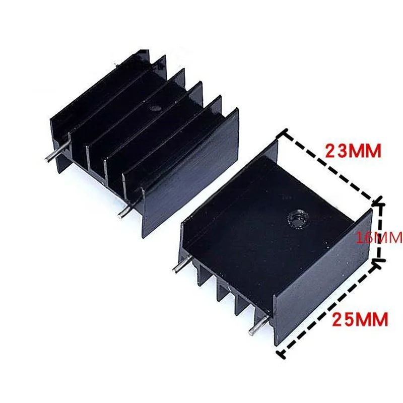 10pcs YB25 Aluminium 25*23*16MM TO-220 dual-pin black Heatsink Heat Sink Transistor Radiator Cooler Cooling pin pitch 18mm