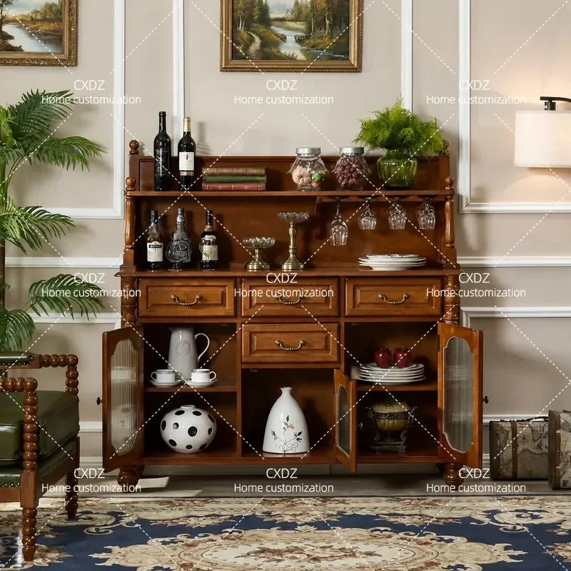 All Solid Wood Dining Side Cabinet with Drawers Retro Wine Storage Cabinet Entrance Hallway Console Table for Home Living
