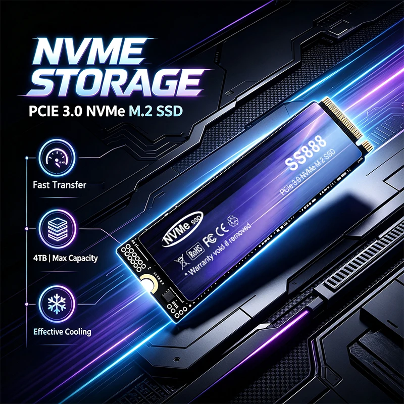 High Speed 1TB 2TB 4TB SSD NVMe SS888 M.2 2280  Internal Solid State Drive PCIe 3.0 Gaming Drive Works for  Laptop PC Hard Disk